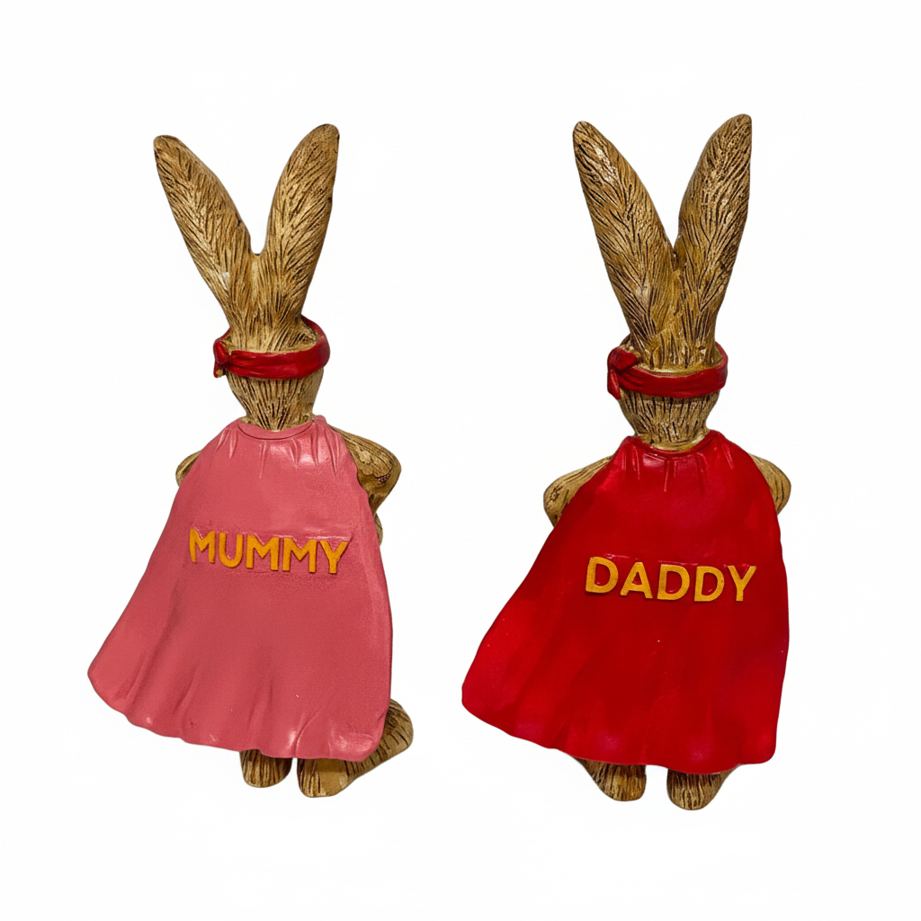 Super Mummy & Daddy Bunny Ornaments – Superhero Rabbit Pair | Set of 2