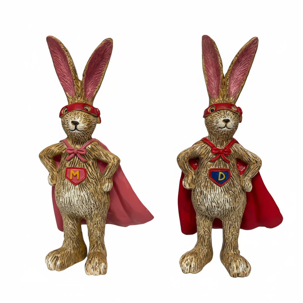 Super Mummy & Daddy Bunny Ornaments – Superhero Rabbit Pair | Set of 2