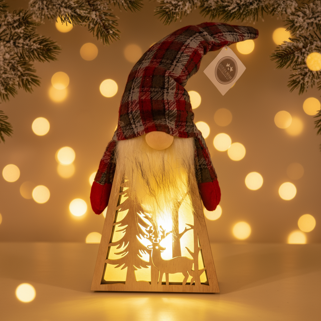 Tartan gonk with Christmas background