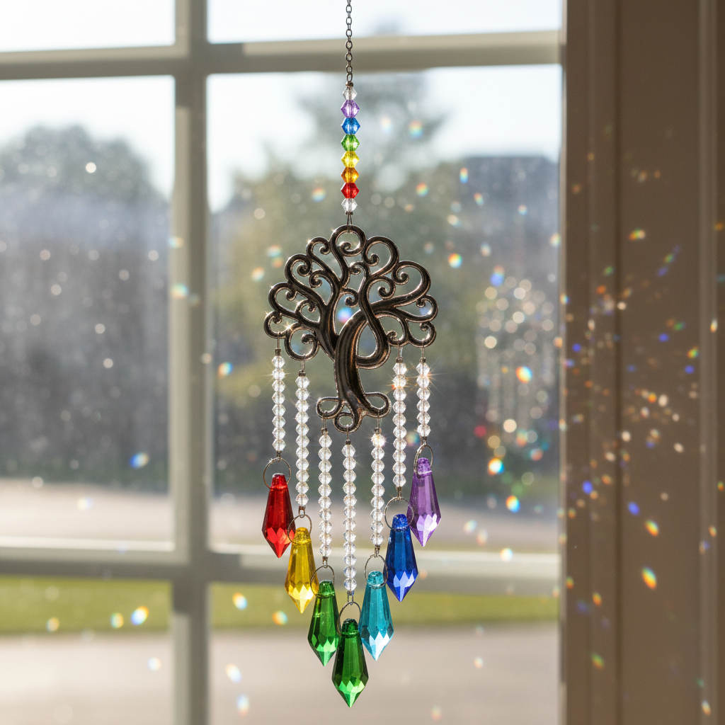 Tree of Life crystal hanging in window - square format