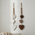 Pair of Wooden Triple Heart Hanging Garlands – White Natural Wood