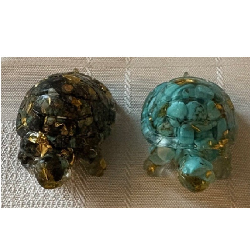 Crystal Turtle Ornaments Set - Black & Turquoise with Gold Accents
