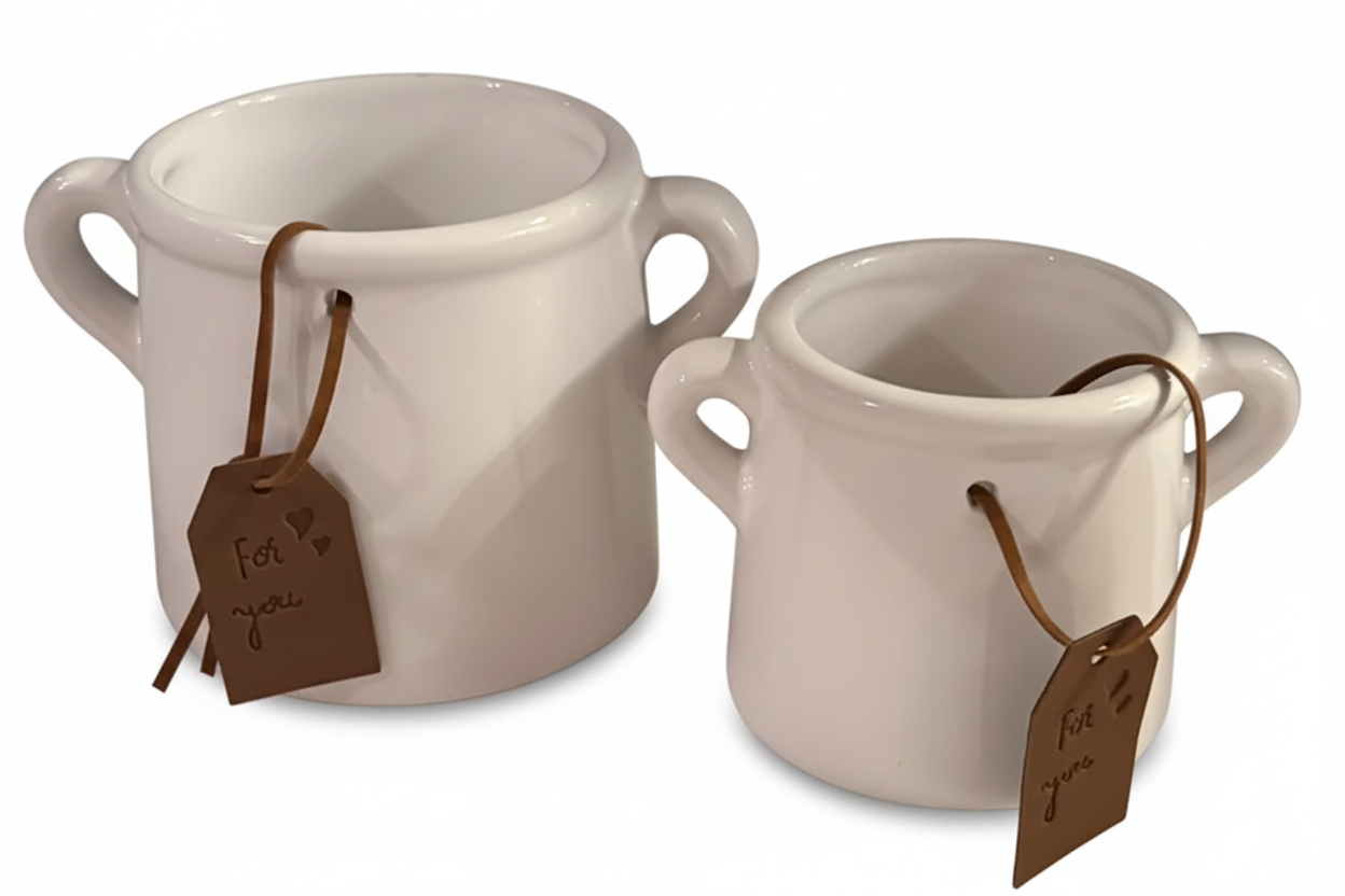 White ceramic pots with clean background