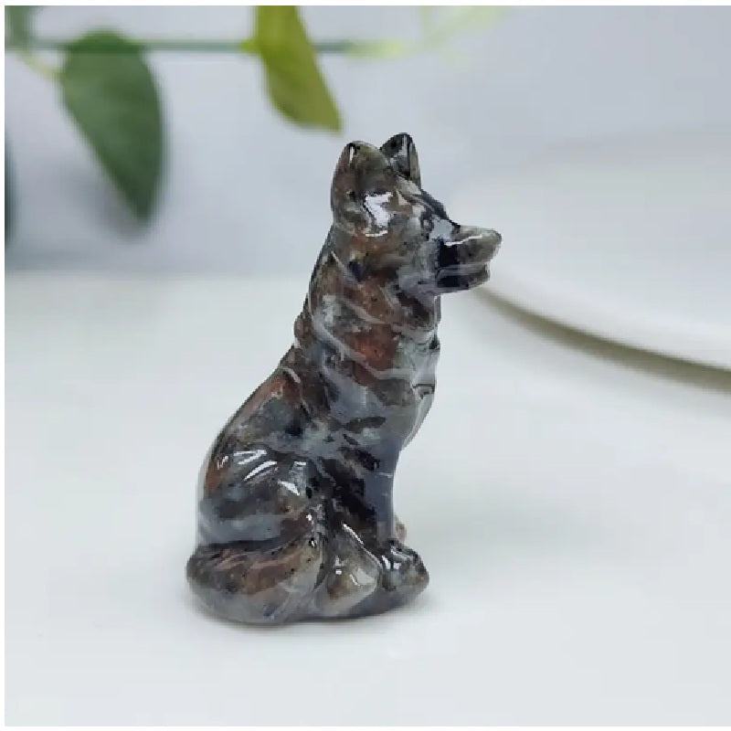 Small Carved Wolf Ornament - Flame Stone Figurine