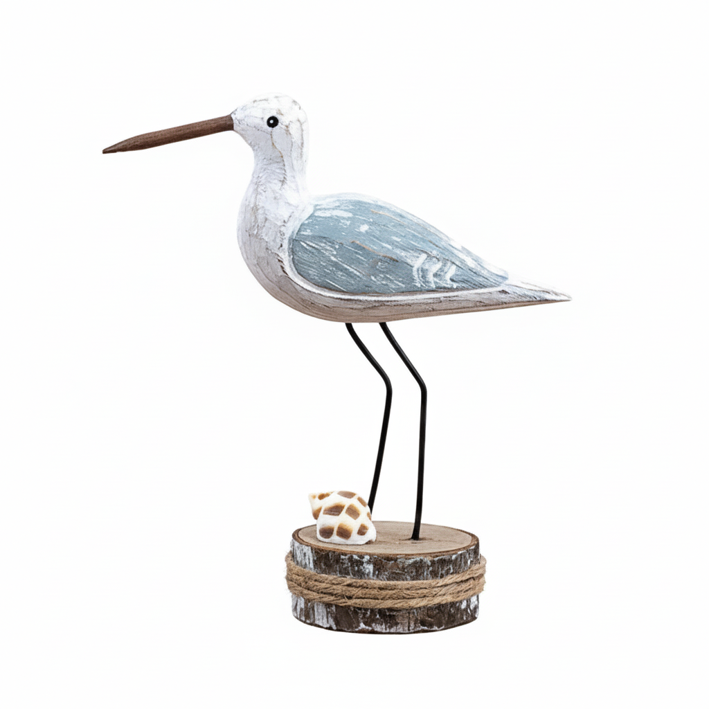 Wooden coastal wading bird – white background