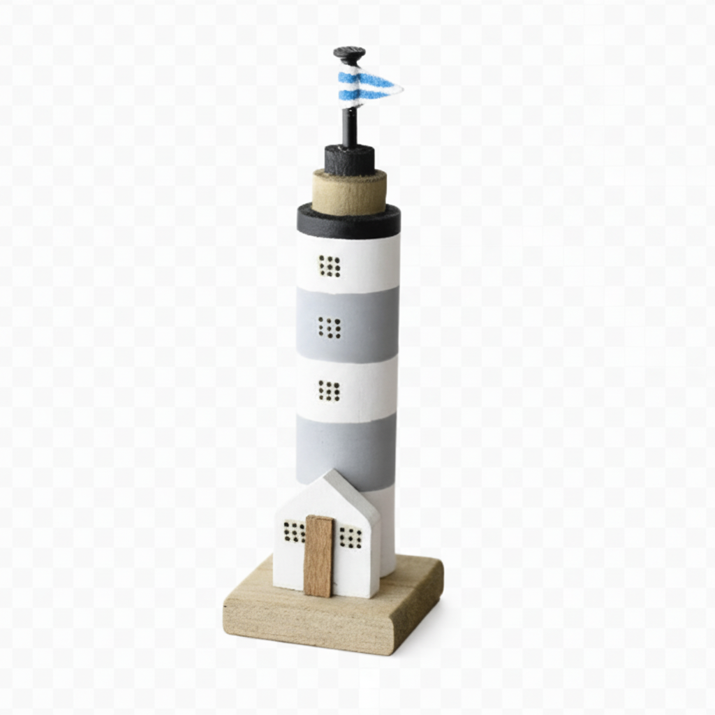 Wooden lighthouse ornament – white background