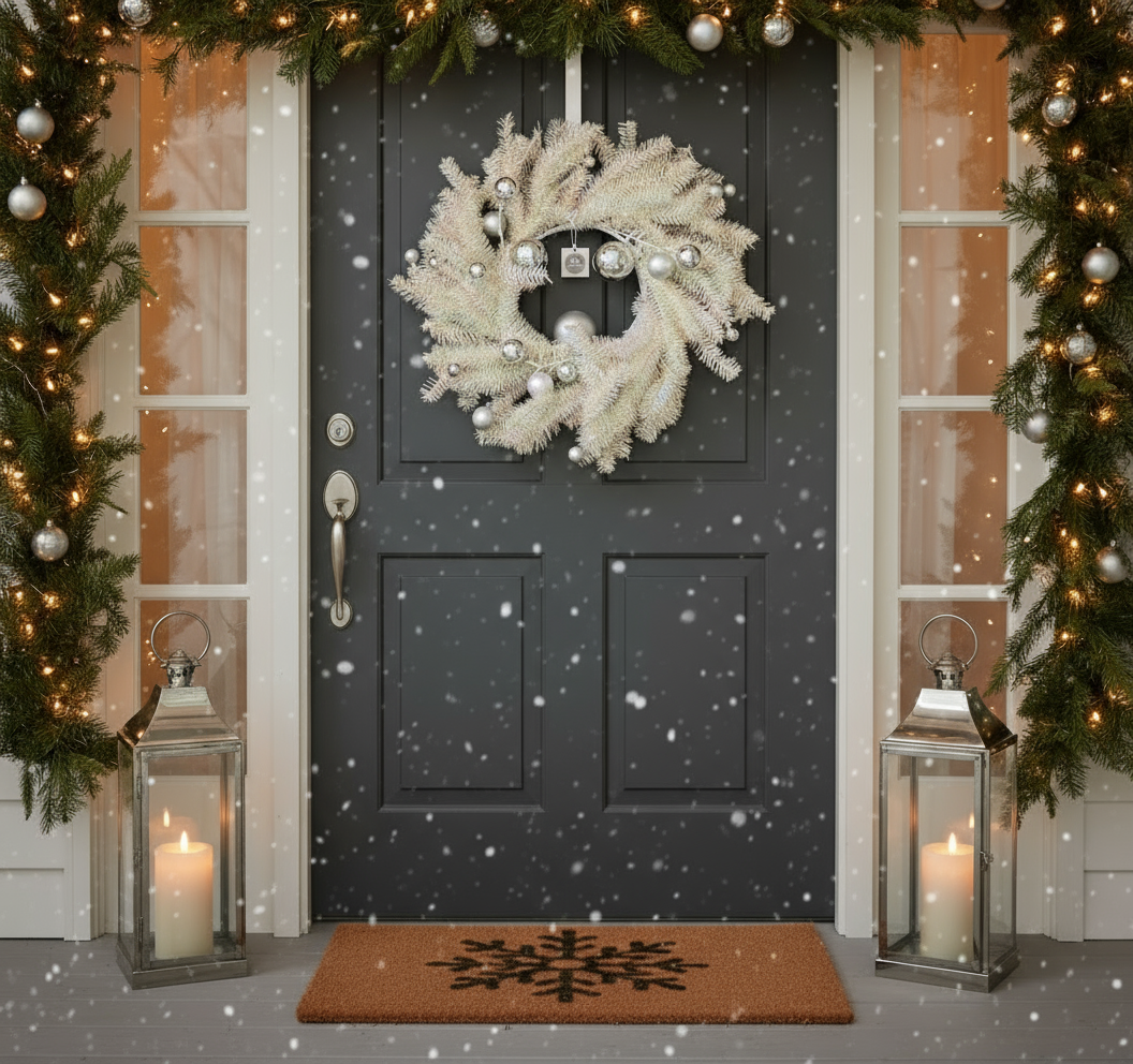 Sparkly Winter Wreath with Silver Baubles - 55cm Diameter